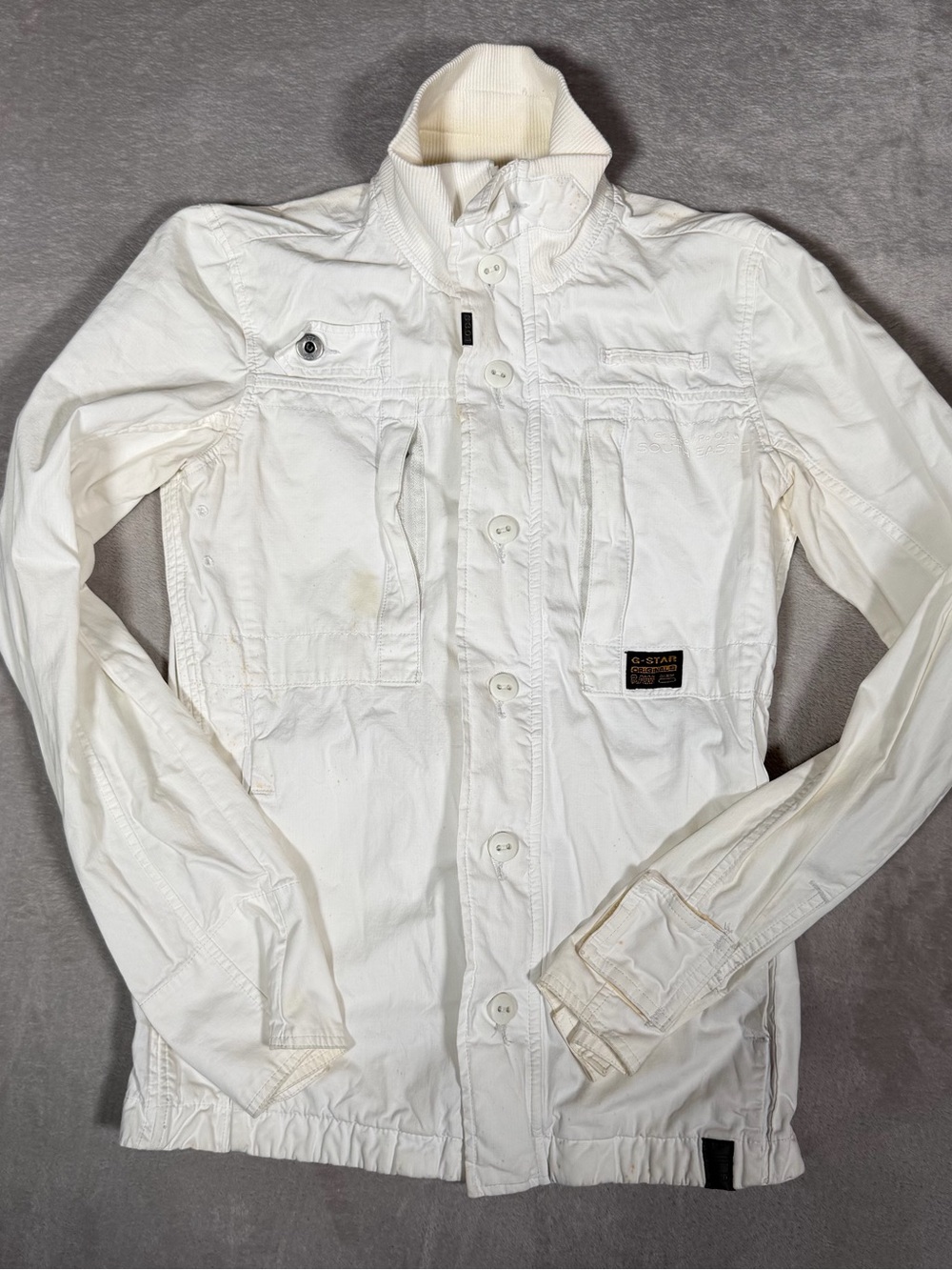 G-Star White Button-Up Utility Jacket with Chest Patch